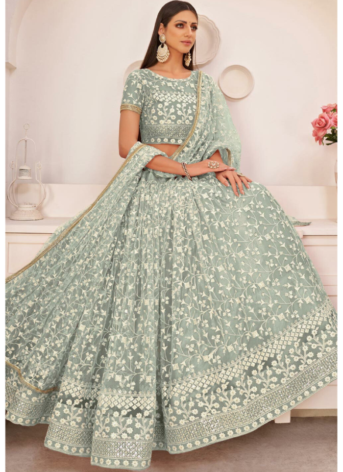 Women Trendy Pista Color Designer Lehenga Choli ( Bridal Wear, Stylish  Lehenga Choli, Wedding Wear )