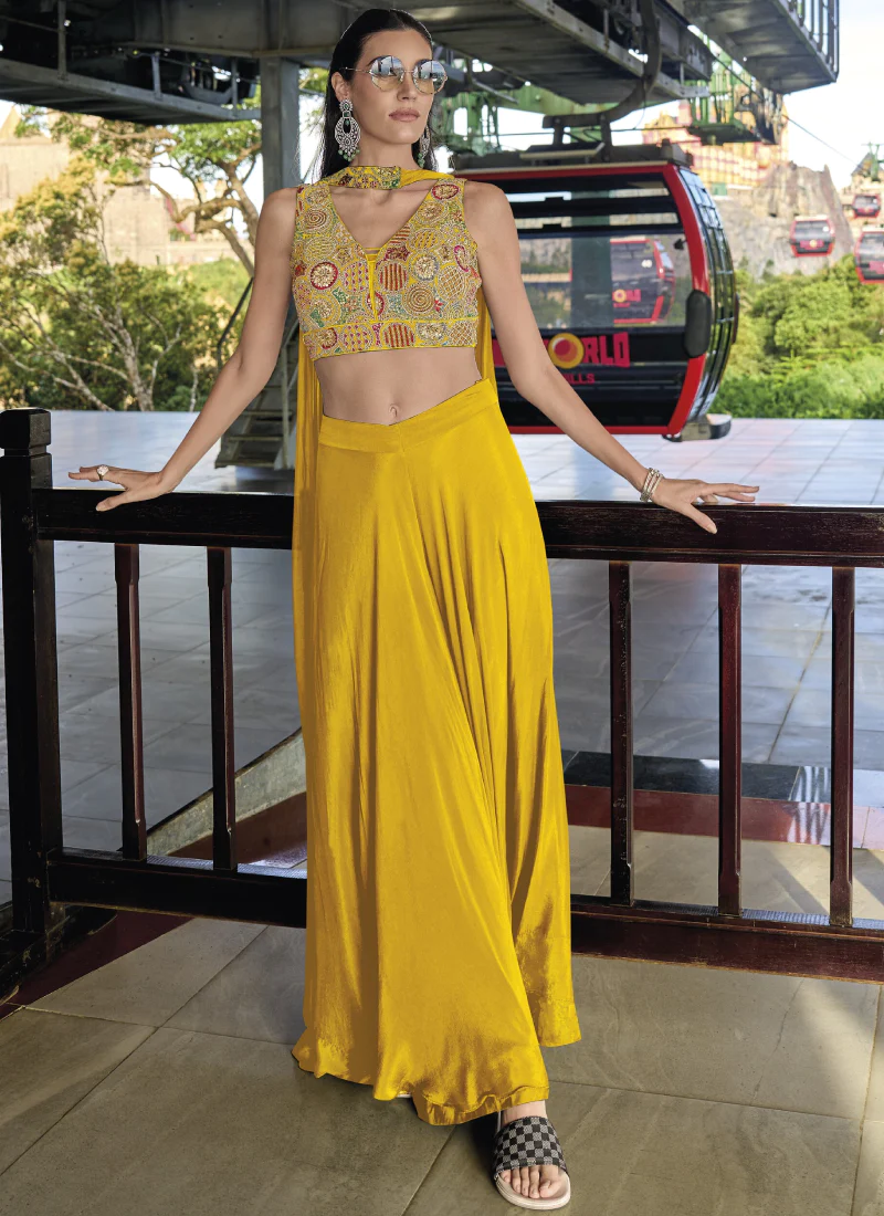 Best Yellow Chinon Embroidered Haldi Special Crop Top 2